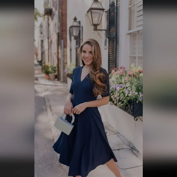 Gal Meets Glam Edith City Crepe Fit & Flare Classic Black Midi Dress Size 6 - Picture 13 of 13